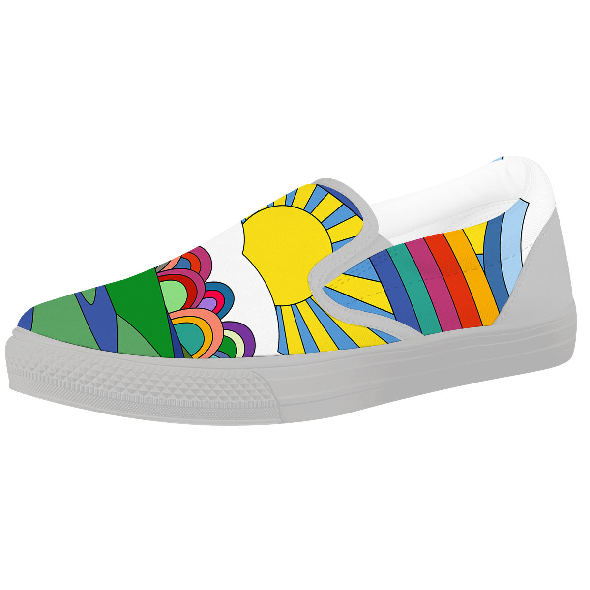 Clouds Rainbows Hippie Art Print White Slip On Shoes-grizzshop