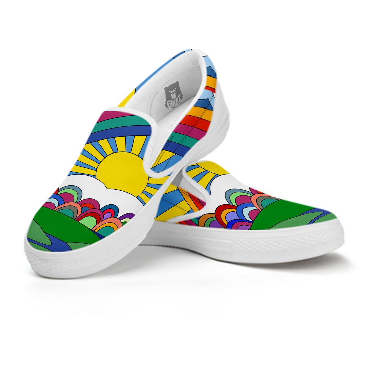 Clouds Rainbows Hippie Art Print White Slip On Shoes-grizzshop