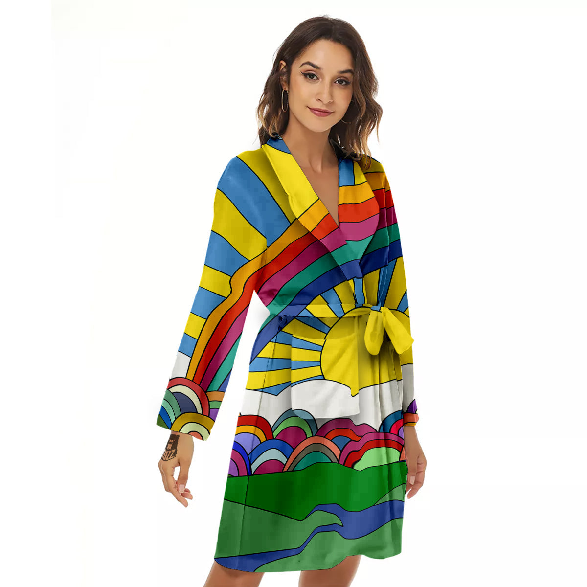 Clouds Rainbows Hippie Art Print Women's Robe-grizzshop
