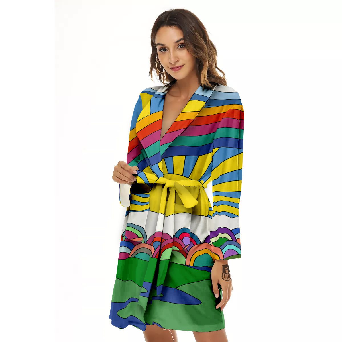 Clouds Rainbows Hippie Art Print Women's Robe-grizzshop