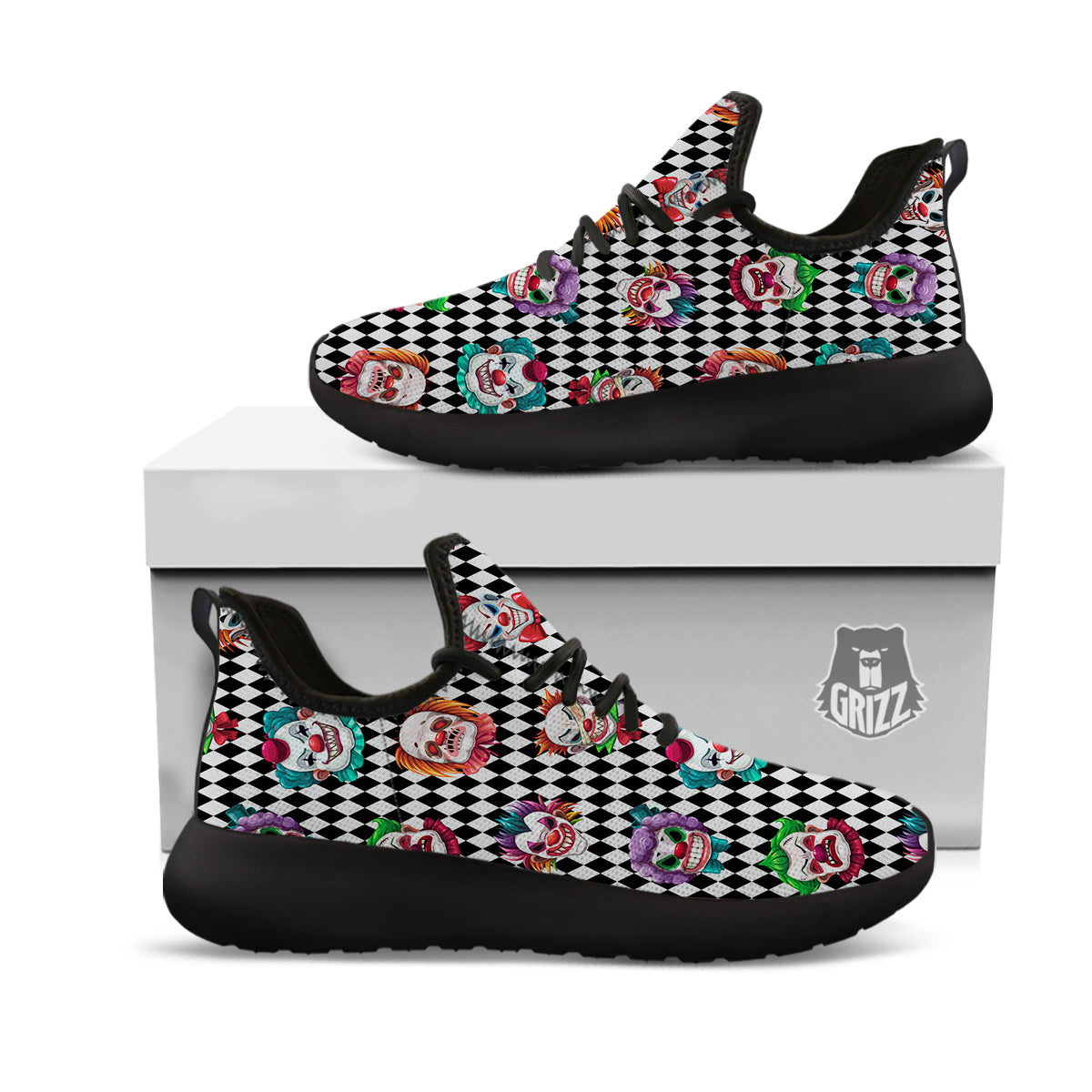 Clown Faces And Harlequin Black Print Pattern Black Athletic Shoes-grizzshop