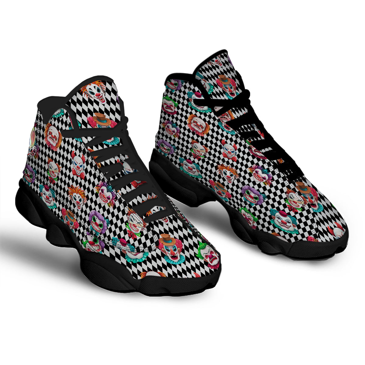 Clown Faces And Harlequin Black Print Pattern Black Basketball Shoes-grizzshop