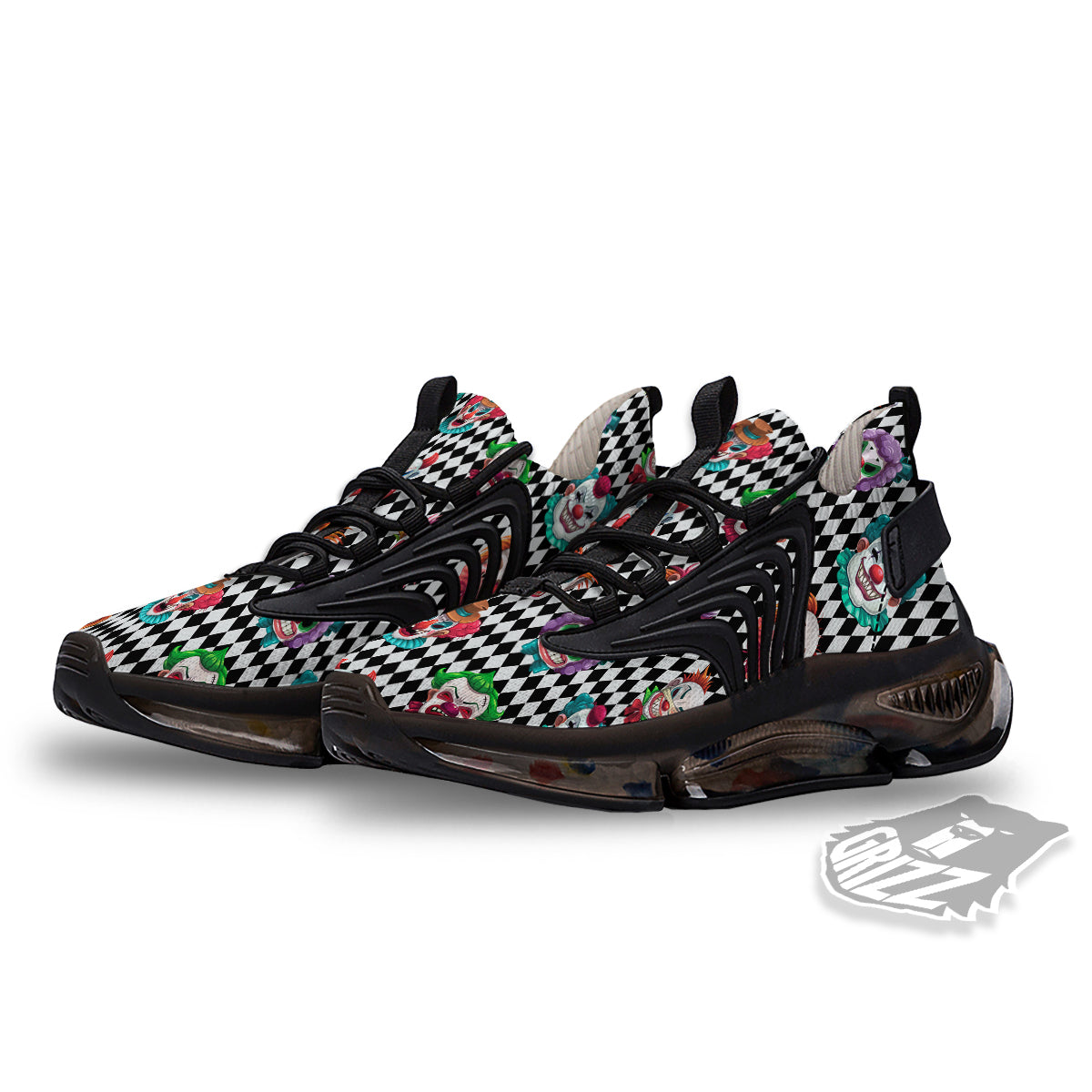Clown Faces And Harlequin Black Print Pattern Black Gym Shoes-grizzshop