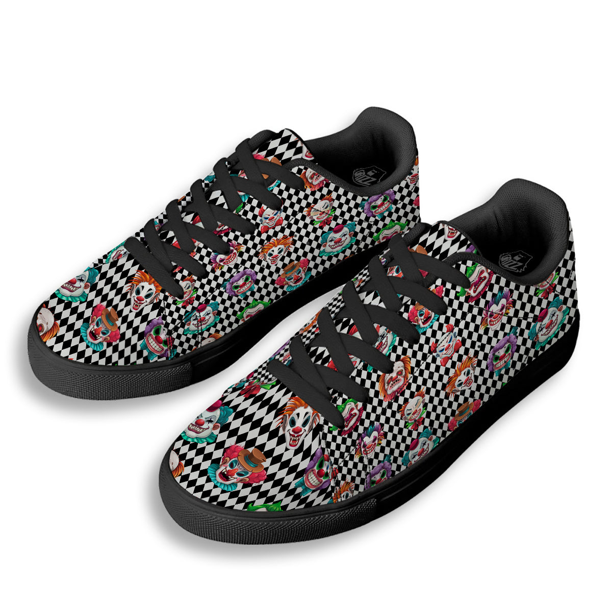 Clown Faces And Harlequin Black Print Pattern Black Low Top Sneakers-grizzshop