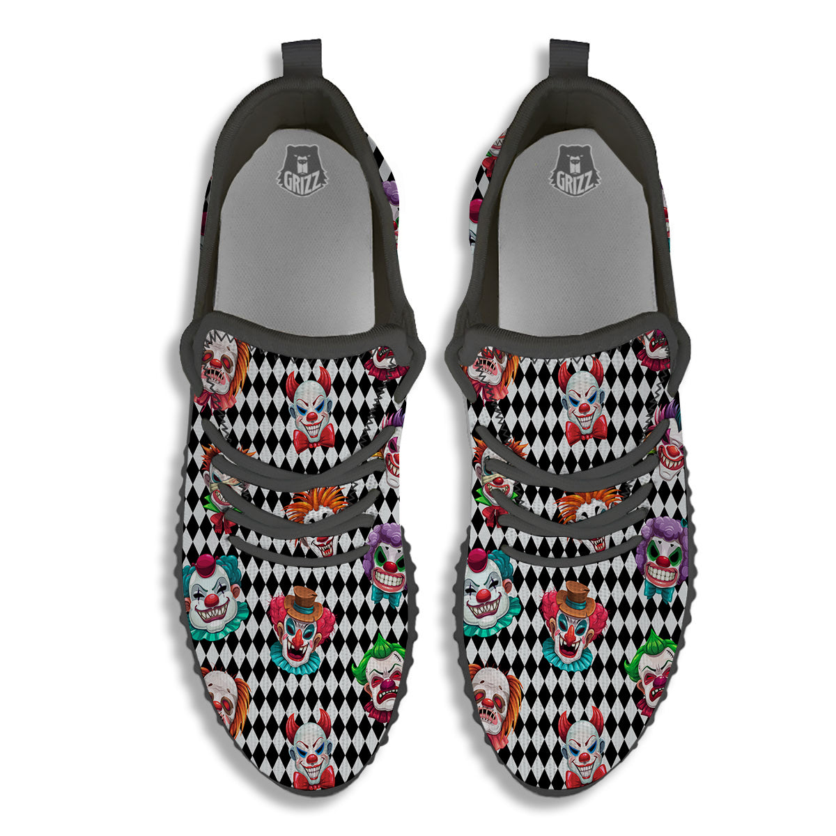 Clown Faces And Harlequin Black Print Pattern Black Walking Shoes-grizzshop