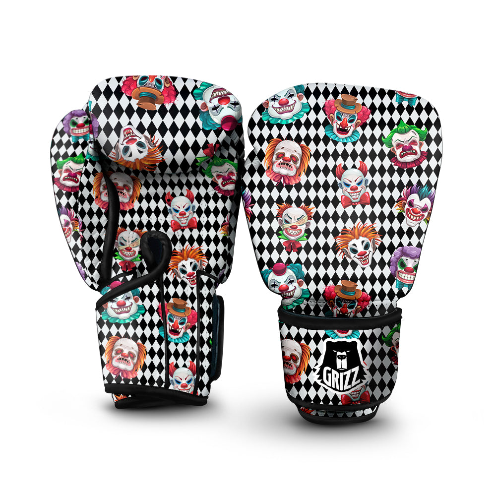 Clown Faces And Harlequin Black Print Pattern Boxing Gloves-grizzshop