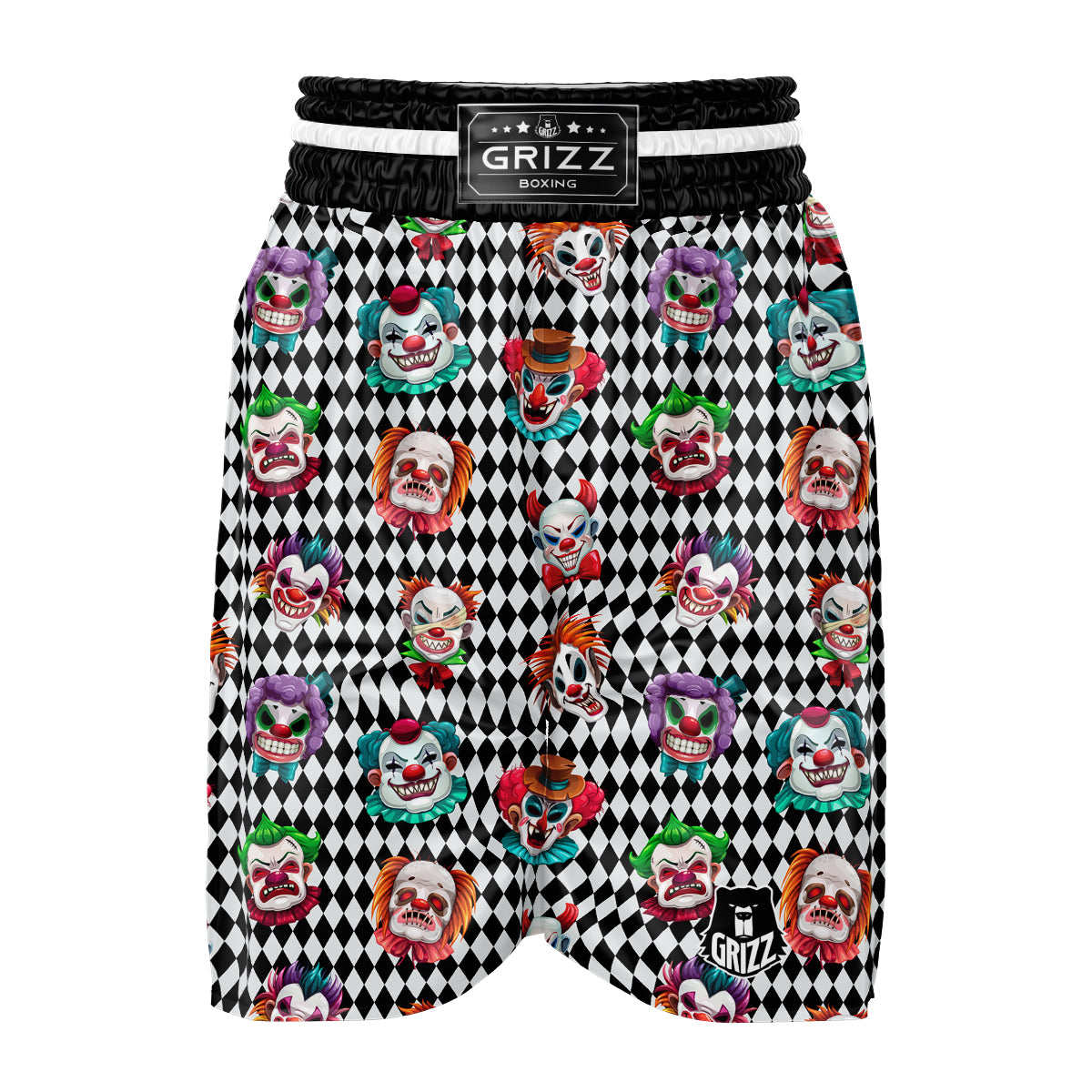 Clown Faces And Harlequin Black Print Pattern Boxing Shorts-grizzshop