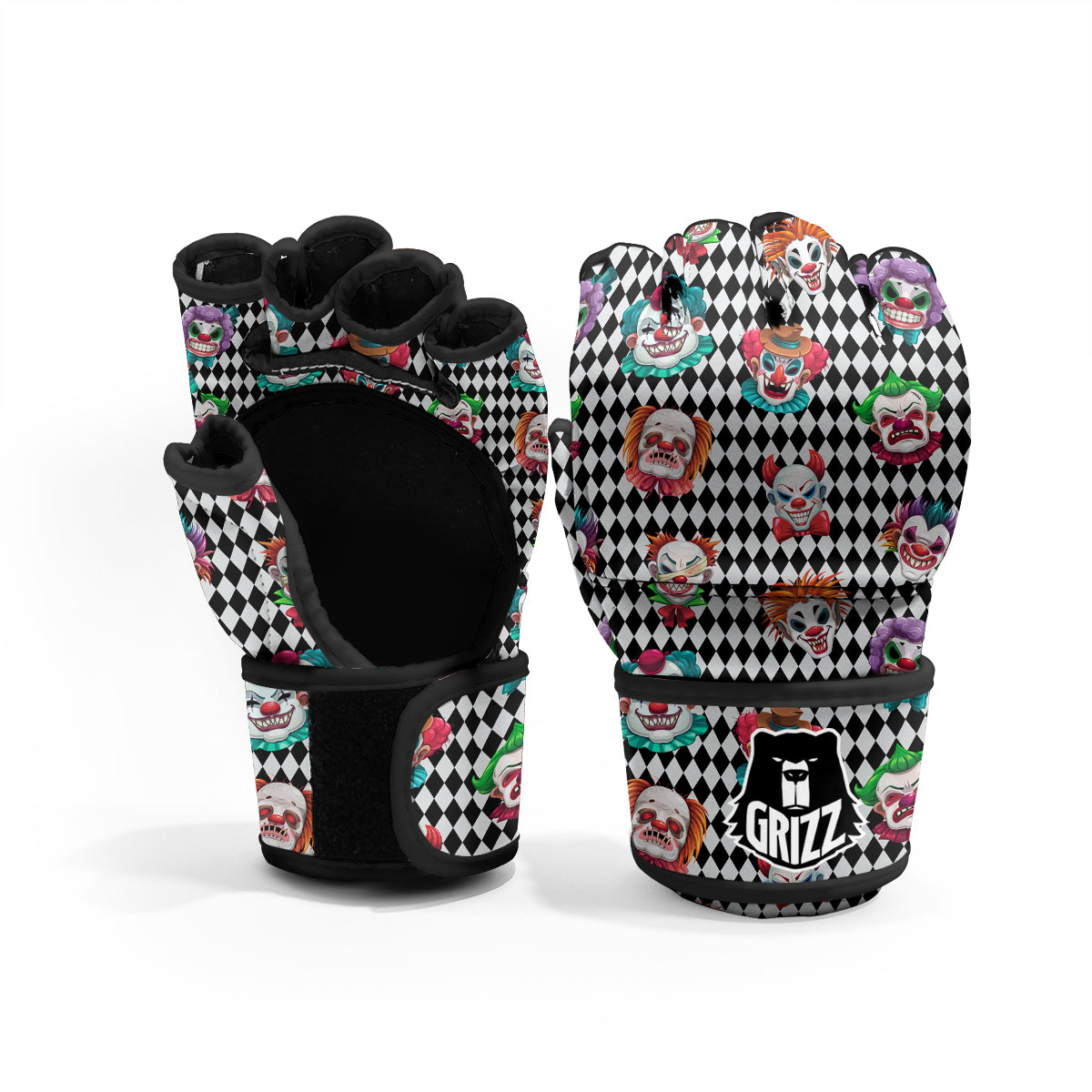 Clown Faces And Harlequin Black Print Pattern MMA Gloves-grizzshop