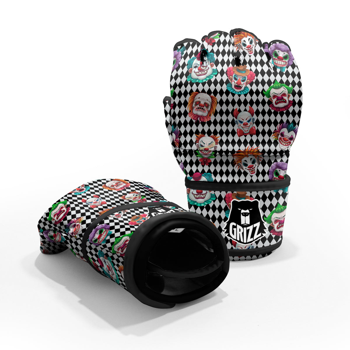 Clown Faces And Harlequin Black Print Pattern MMA Gloves-grizzshop