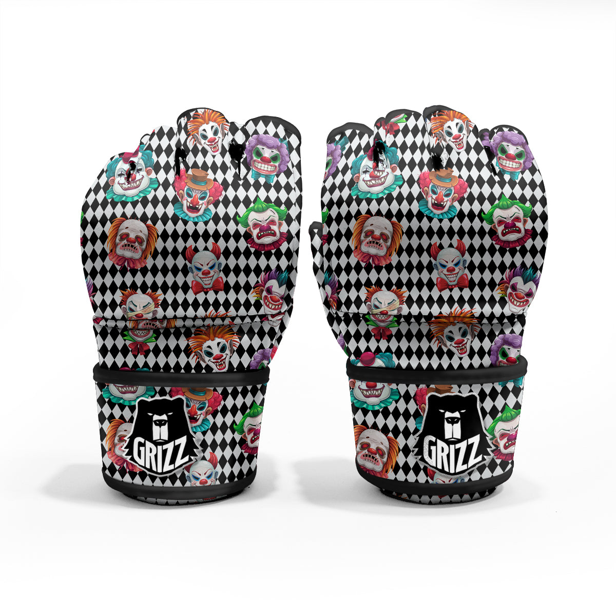 Clown Faces And Harlequin Black Print Pattern MMA Gloves-grizzshop