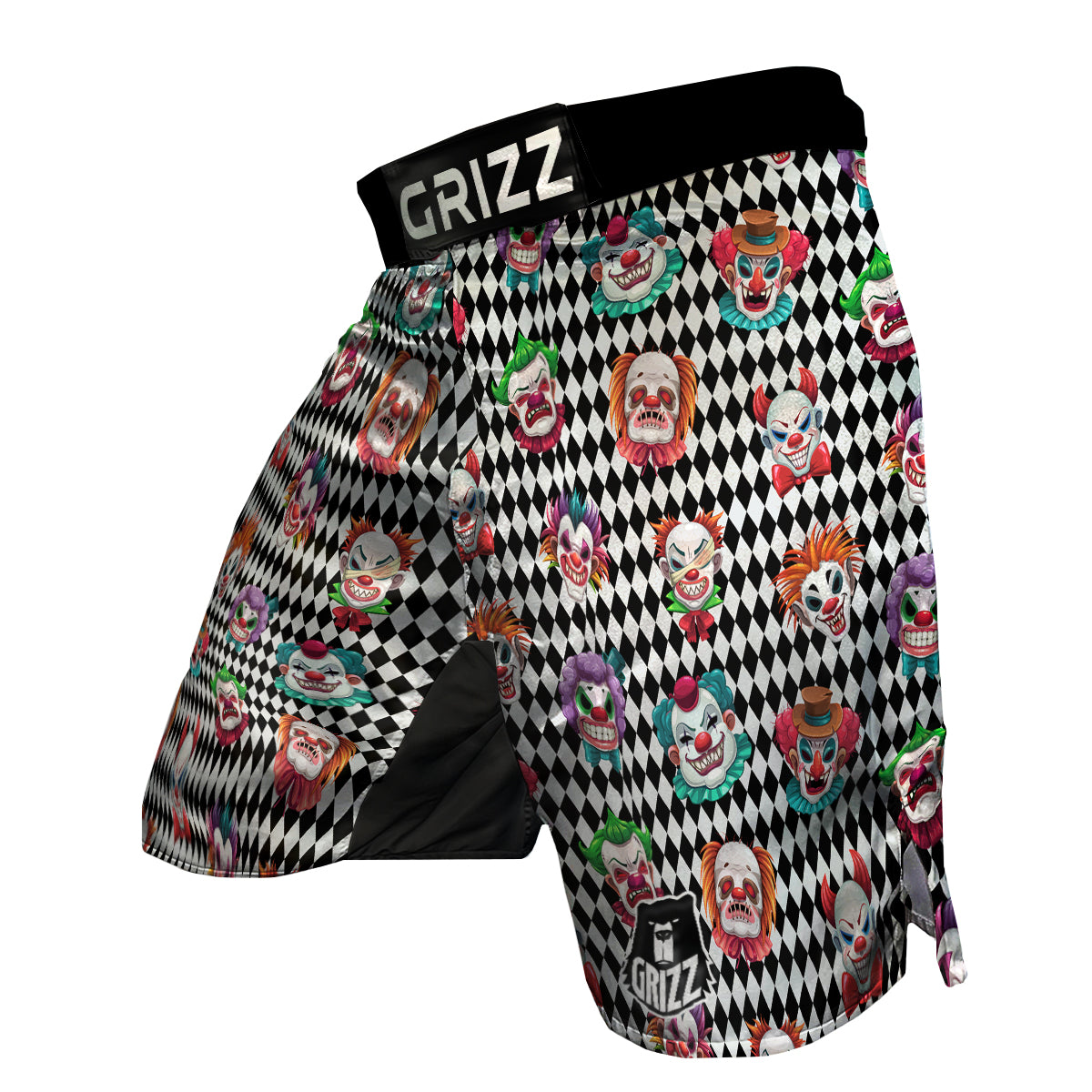 Clown Faces And Harlequin Black Print Pattern MMA Shorts-grizzshop