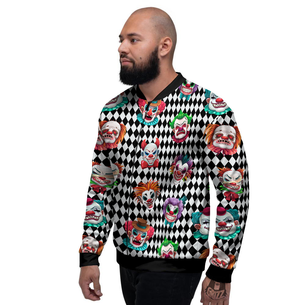 Clown Faces And Harlequin Black Print Pattern Men's Bomber Jacket-grizzshop