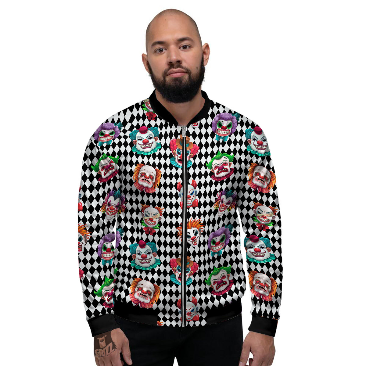 Clown Faces And Harlequin Black Print Pattern Men's Bomber Jacket-grizzshop