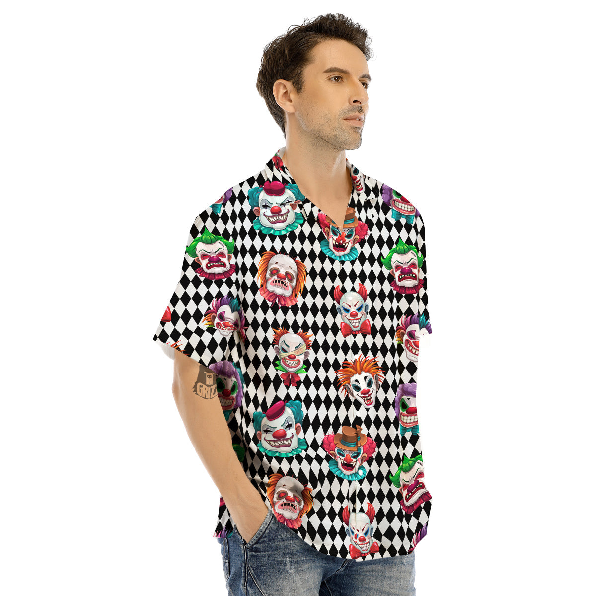 Clown Faces And Harlequin Black Print Pattern Men's Hawaiian Shirt-grizzshop