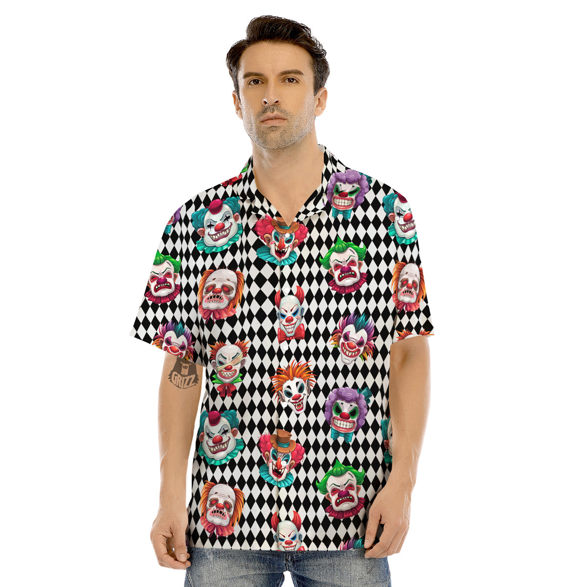 Clown Faces And Harlequin Black Print Pattern Men's Hawaiian Shirt-grizzshop