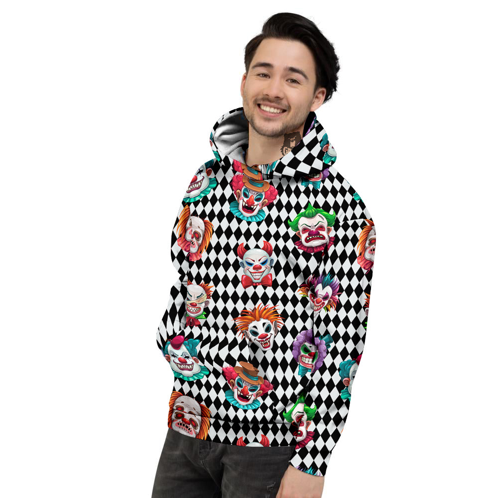Clown Faces And Harlequin Black Print Pattern Men's Hoodie-grizzshop
