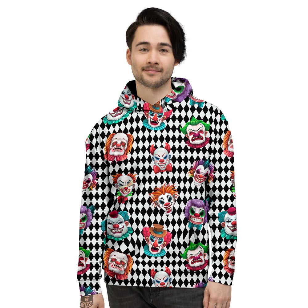 Clown Faces And Harlequin Black Print Pattern Men's Hoodie-grizzshop