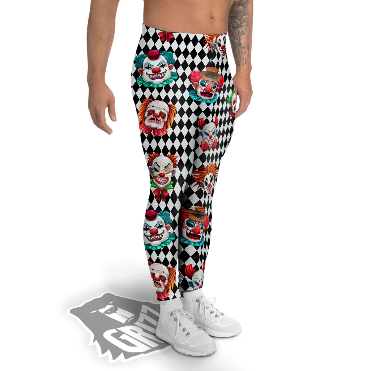 Clown Faces And Harlequin Black Print Pattern Men's Leggings-grizzshop