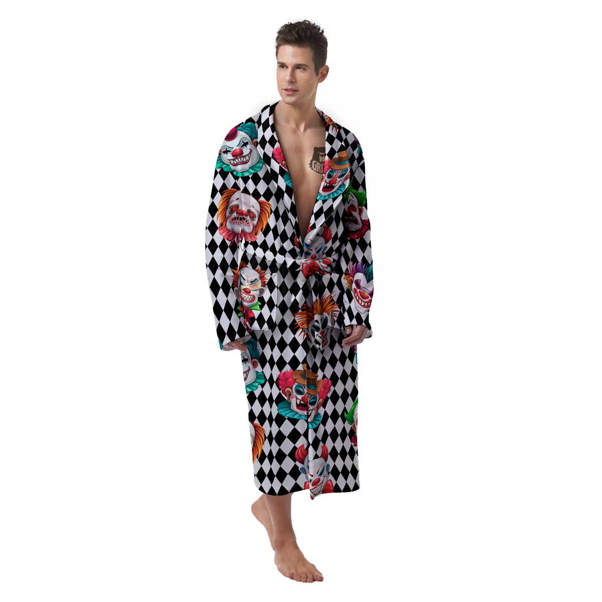 Clown Faces And Harlequin Black Print Pattern Men's Robe-grizzshop