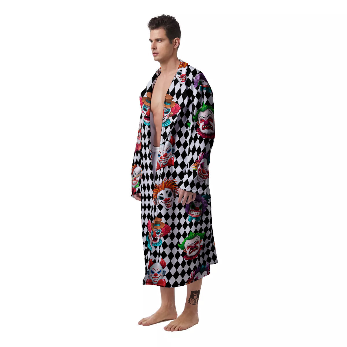 Clown Faces And Harlequin Black Print Pattern Men's Robe-grizzshop