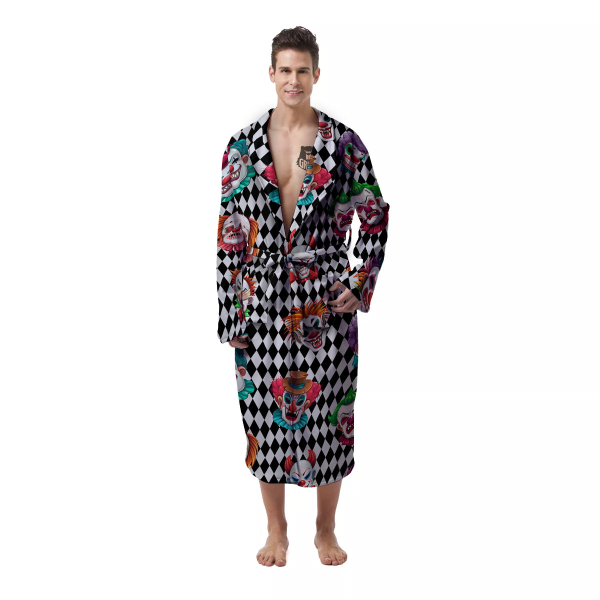 Clown Faces And Harlequin Black Print Pattern Men's Robe-grizzshop