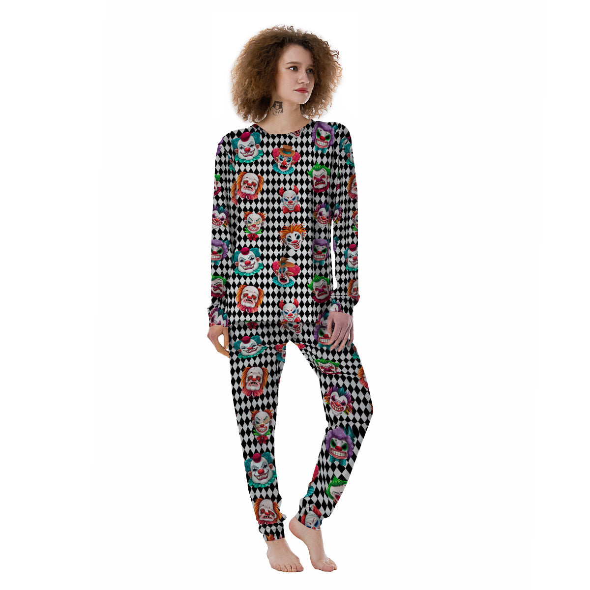 Clown Faces And Harlequin Black Print Pattern Women's Pajamas-grizzshop