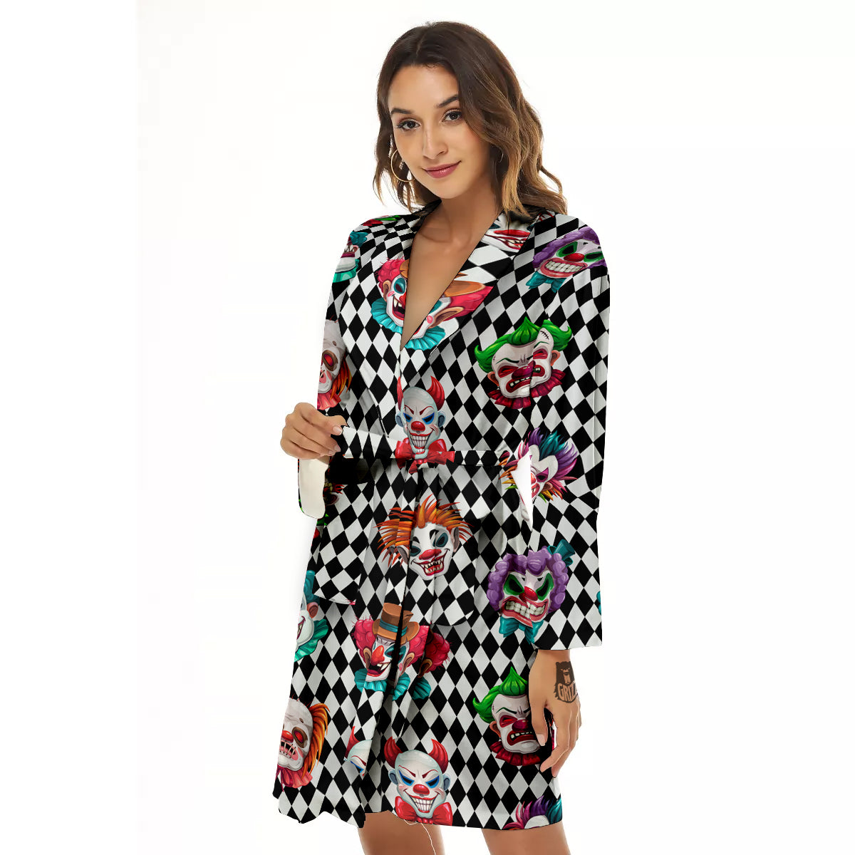 Clown Faces And Harlequin Black Print Pattern Women's Robe-grizzshop