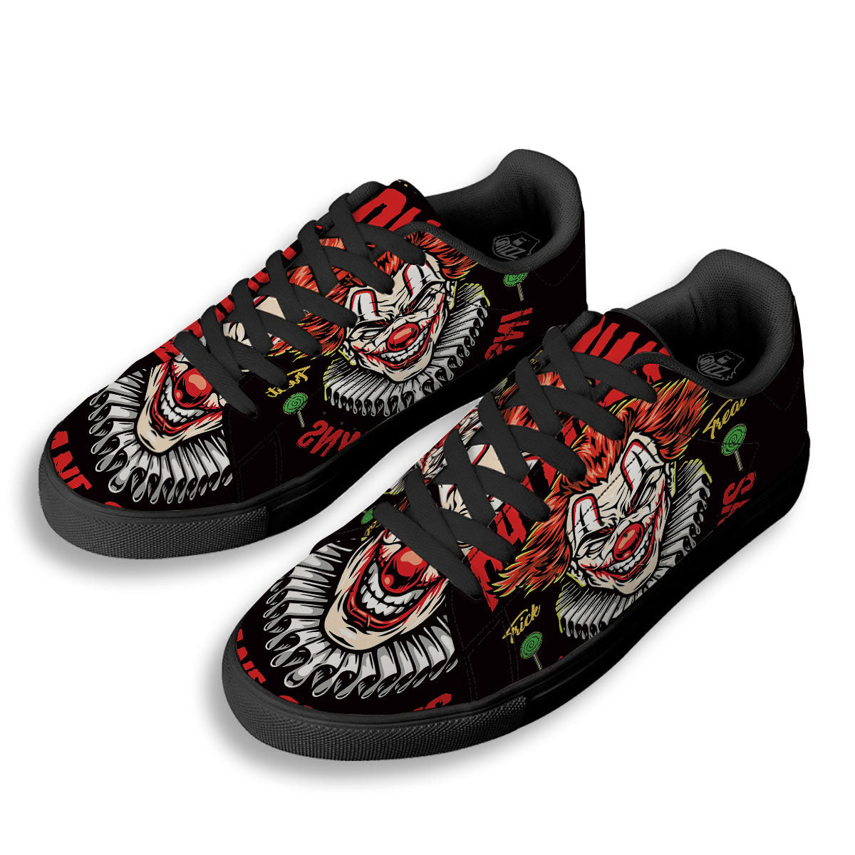 Clown Halloween Print Black Low Top Sneakers-grizzshop
