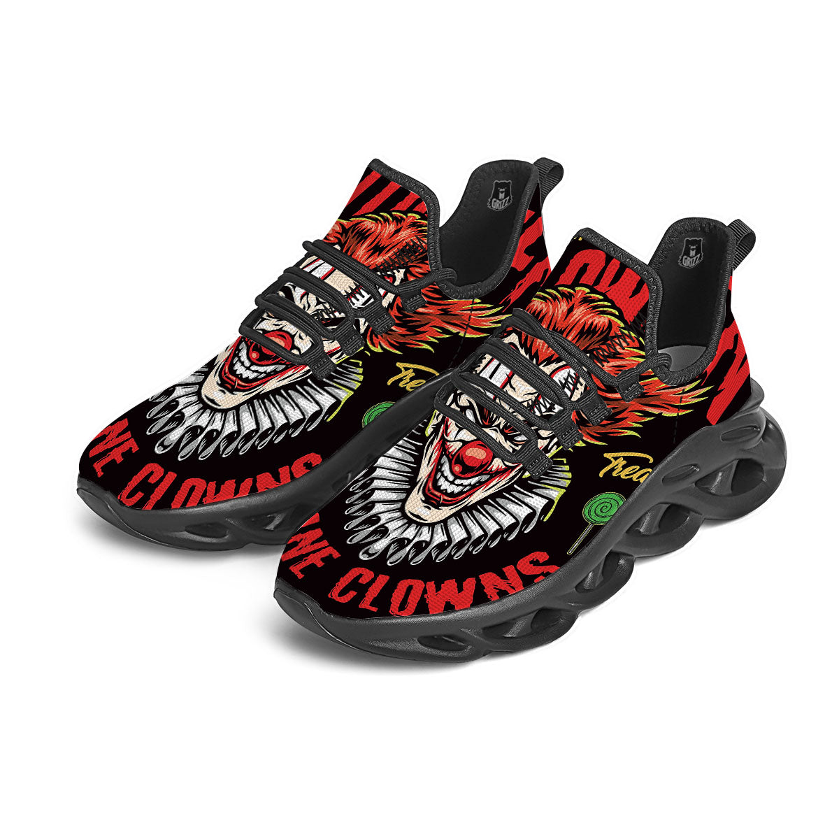 Clown Halloween Print Black Running Shoes-grizzshop