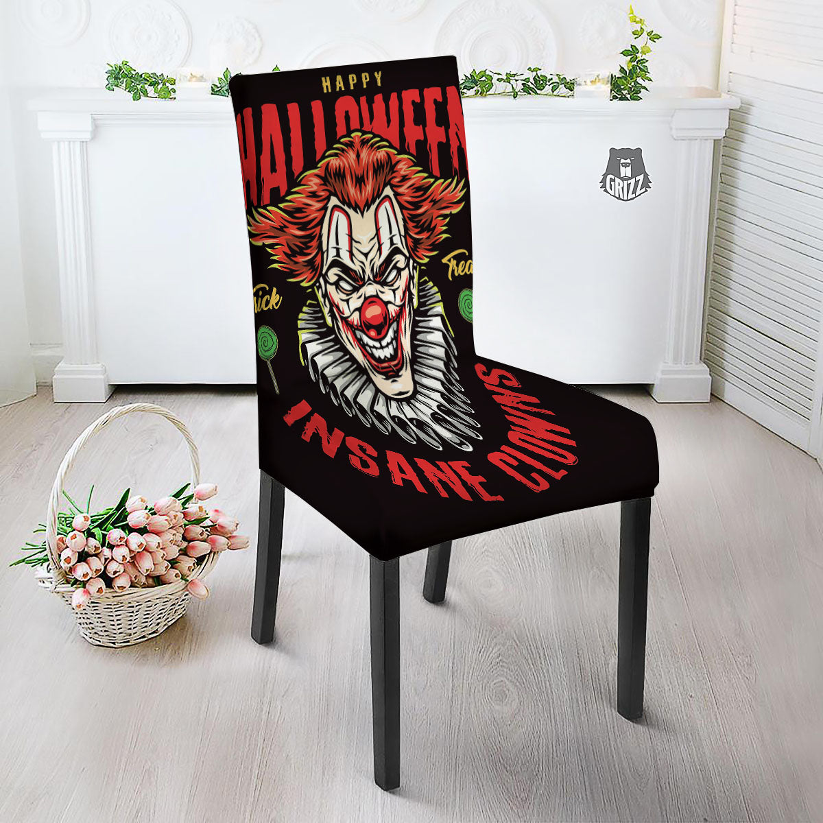 Clown Halloween Print Dining Chair Slipcover-grizzshop