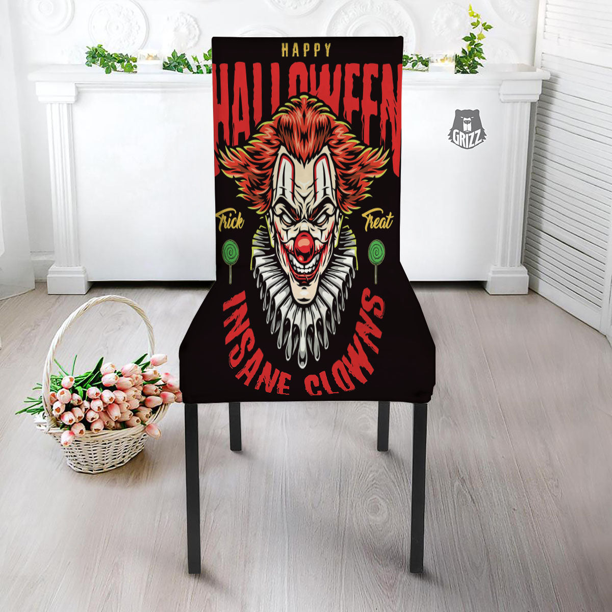 Clown Halloween Print Dining Chair Slipcover-grizzshop