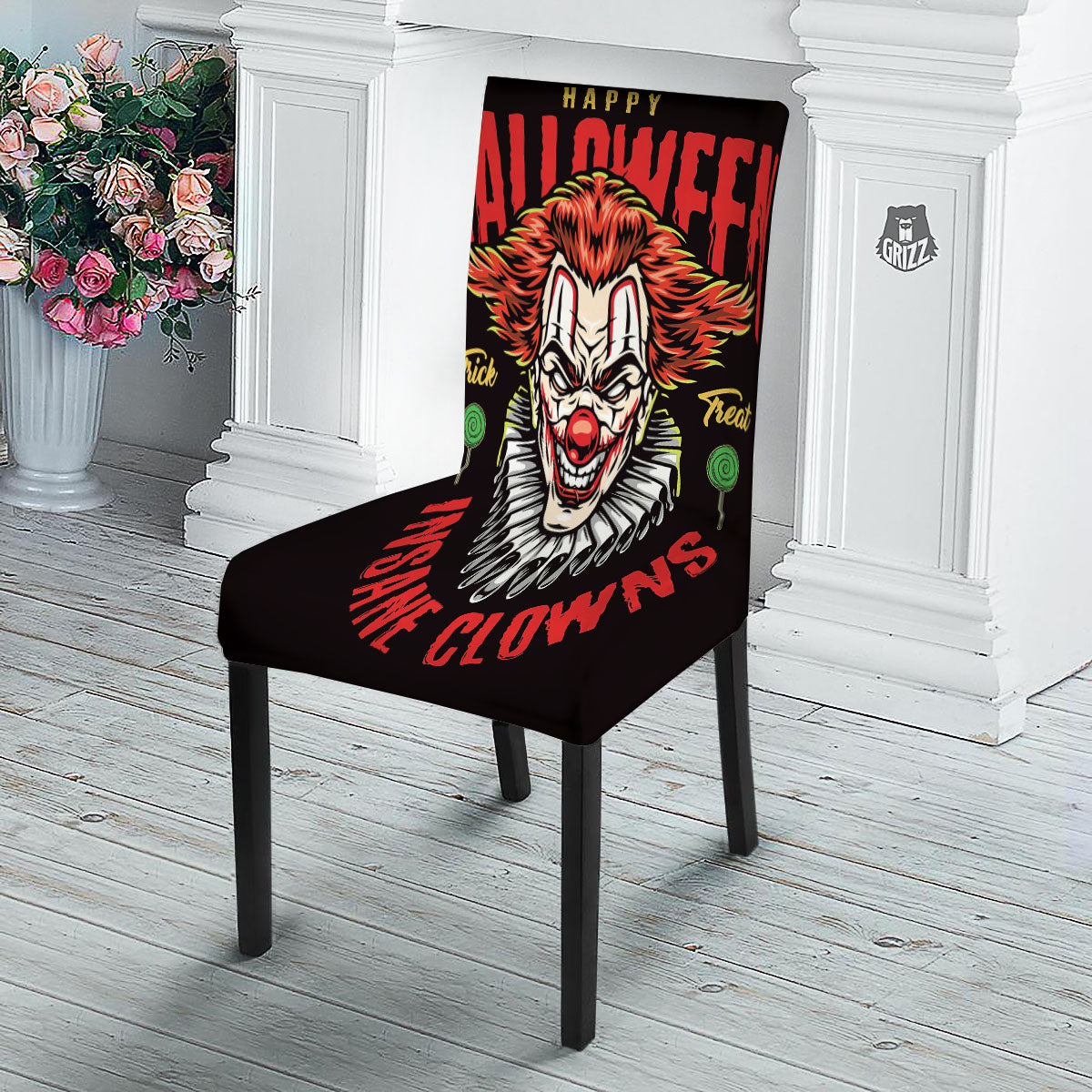 Clown Halloween Print Dining Chair Slipcover-grizzshop