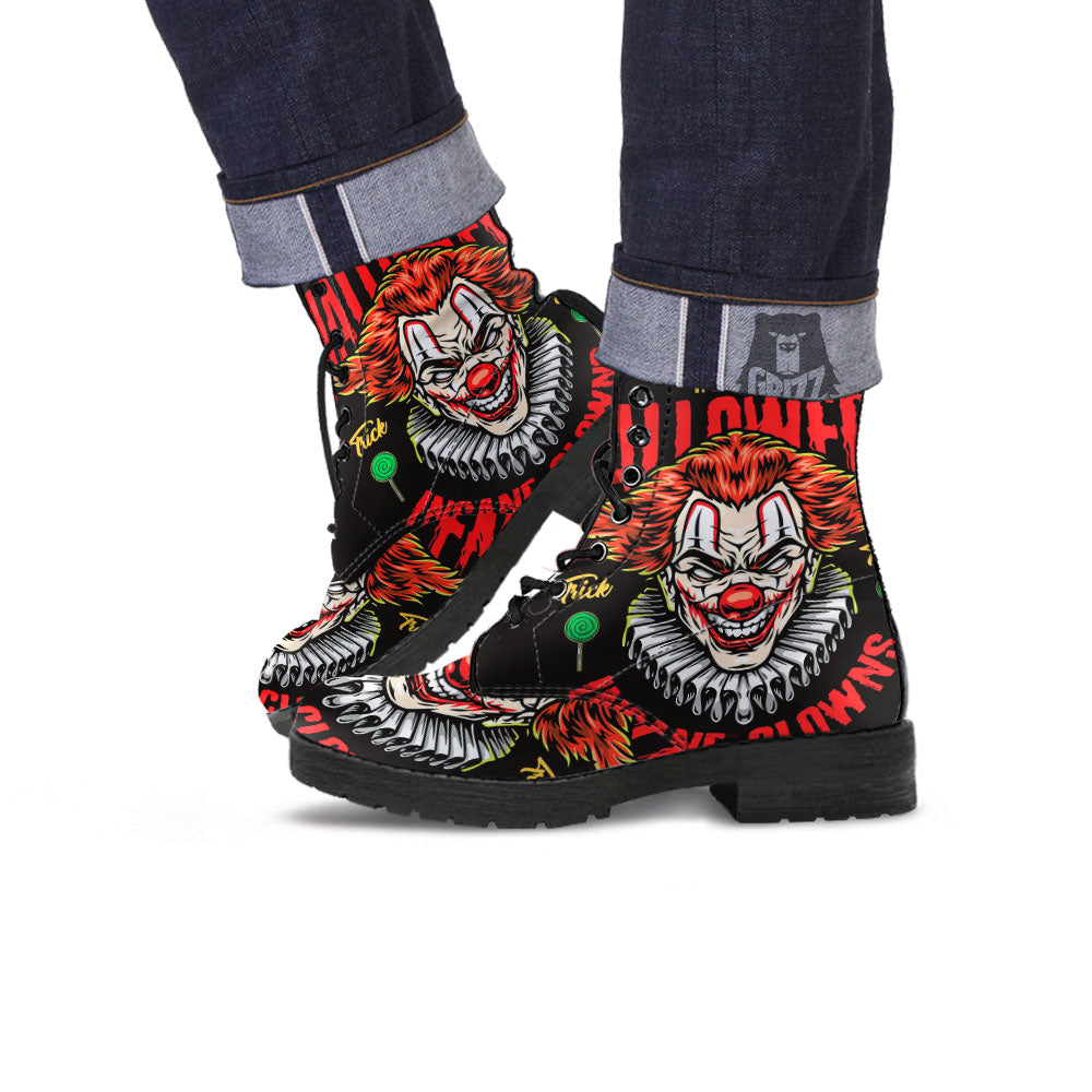 Clown Halloween Print Leather Boots-grizzshop