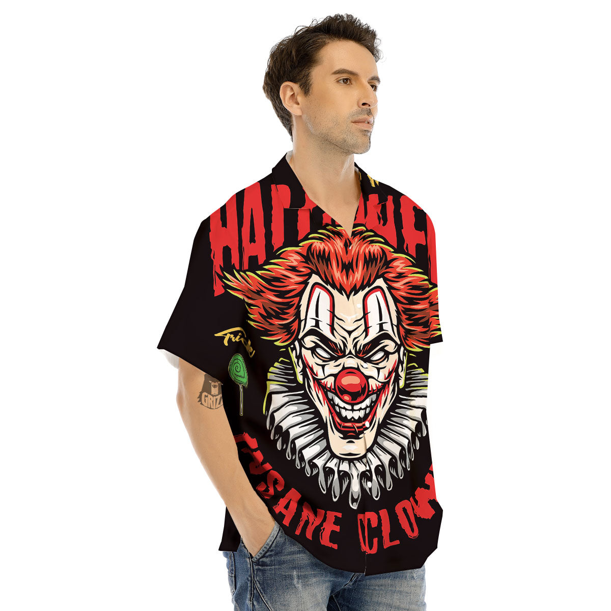 Clown Halloween Print Men's Hawaiian Shirt-grizzshop