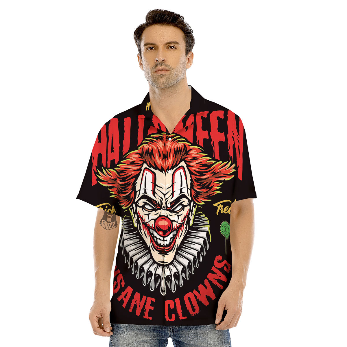 Clown Halloween Print Men's Hawaiian Shirt-grizzshop