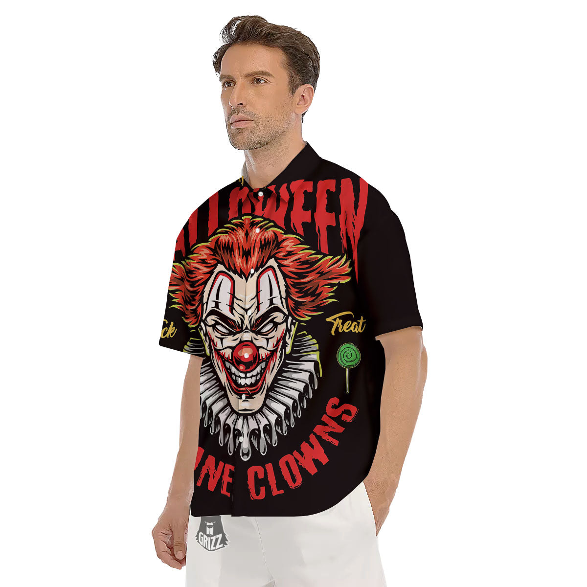 Clown Halloween Print Men's Short Sleeve Shirts-grizzshop