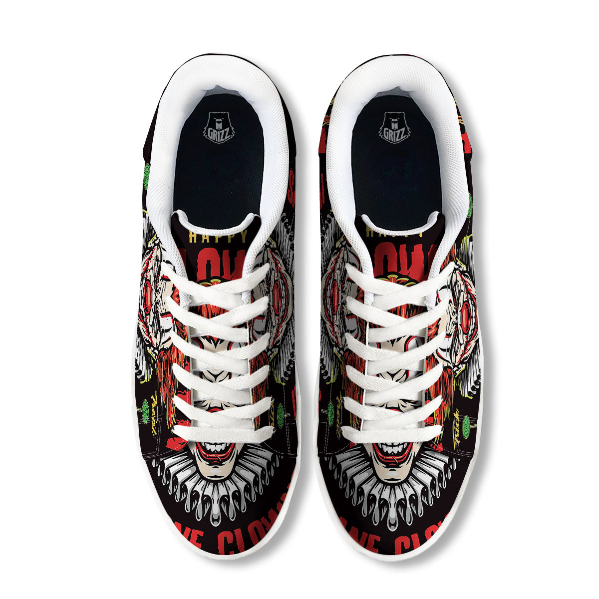 Clown Halloween Print White Low Top Sneakers-grizzshop