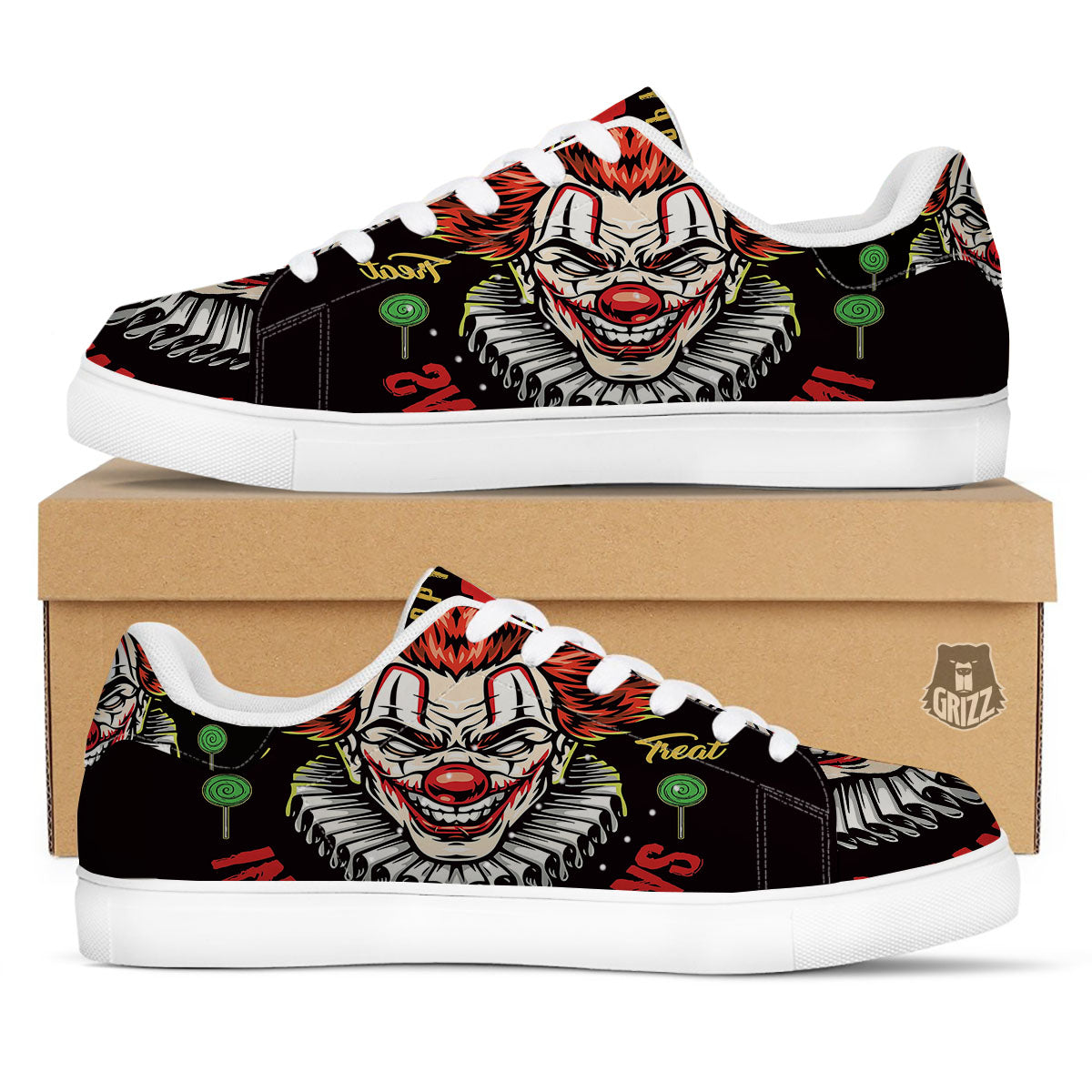 Clown Halloween Print White Low Top Sneakers-grizzshop