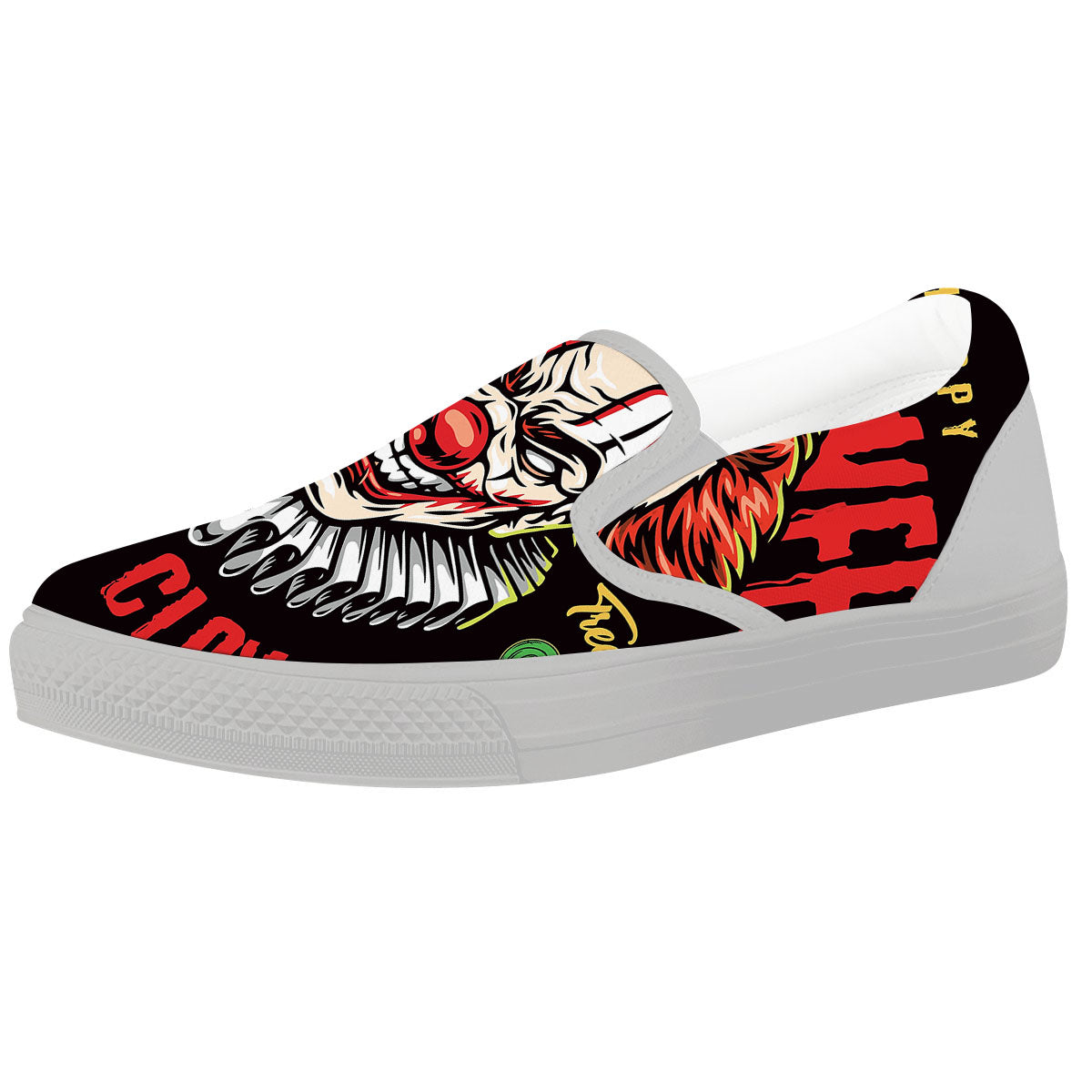 Clown Halloween Print White Slip On Shoes-grizzshop