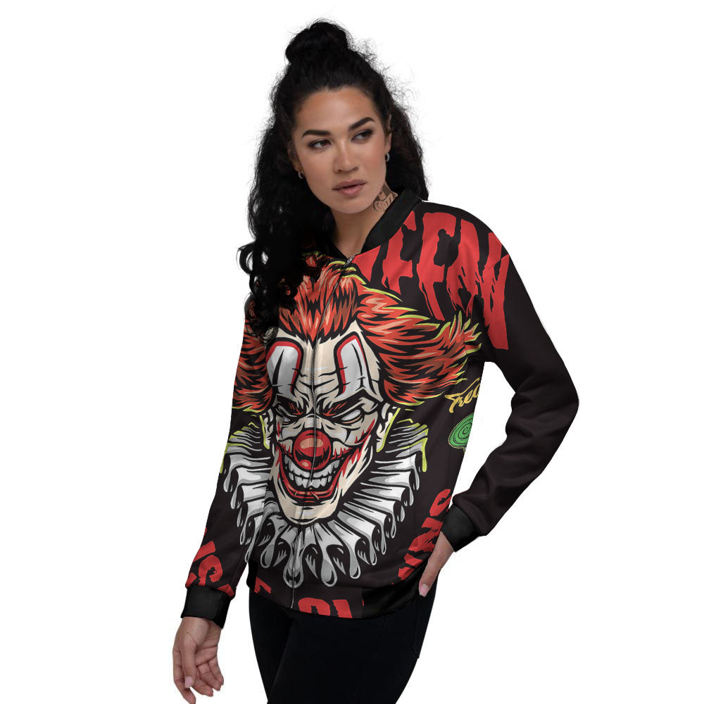 Clown Halloween Print Women's Bomber Jacket-grizzshop