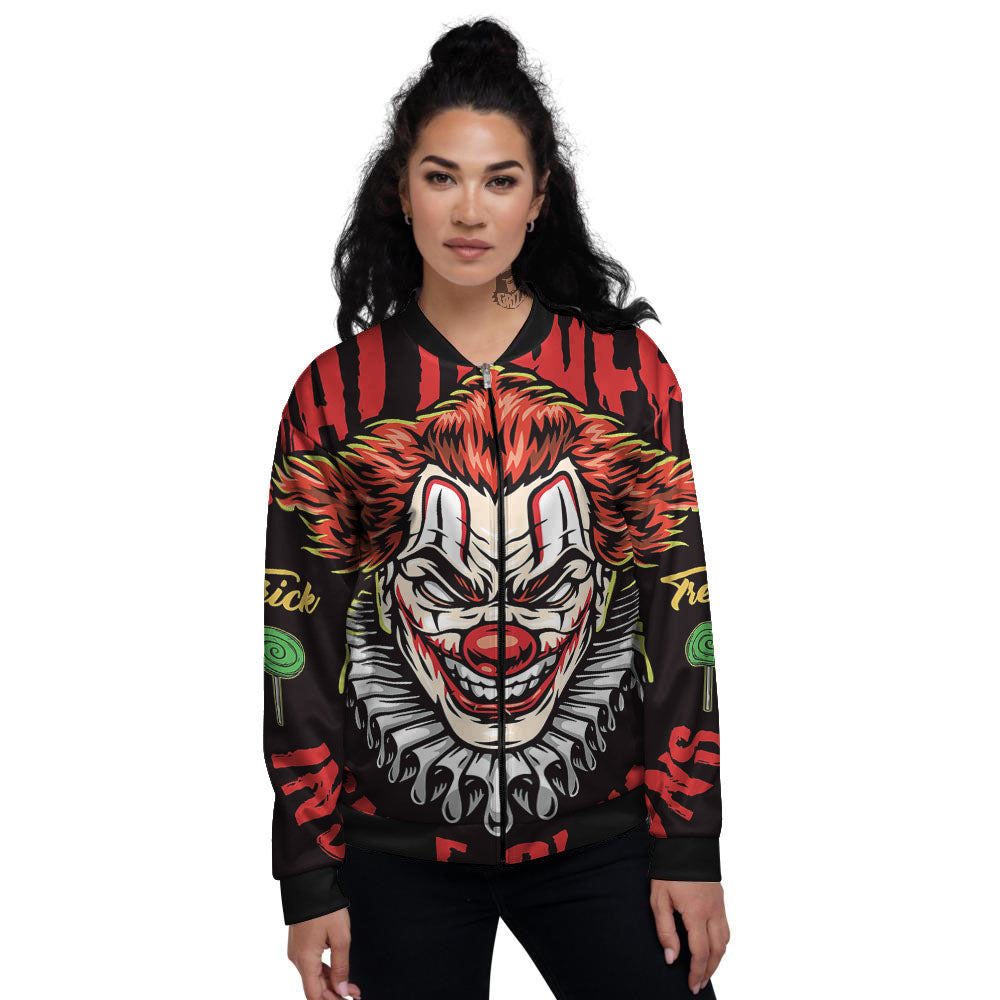Clown Halloween Print Women's Bomber Jacket-grizzshop