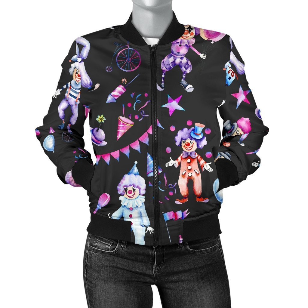 Clown Pattern Print Women Casual Bomber Jacket-grizzshop