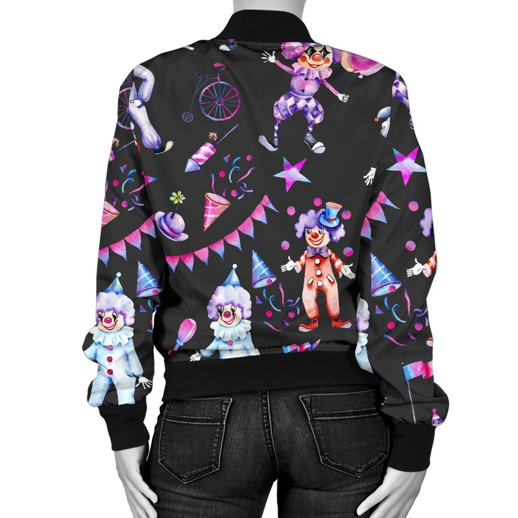 Clown Pattern Print Women Casual Bomber Jacket-grizzshop