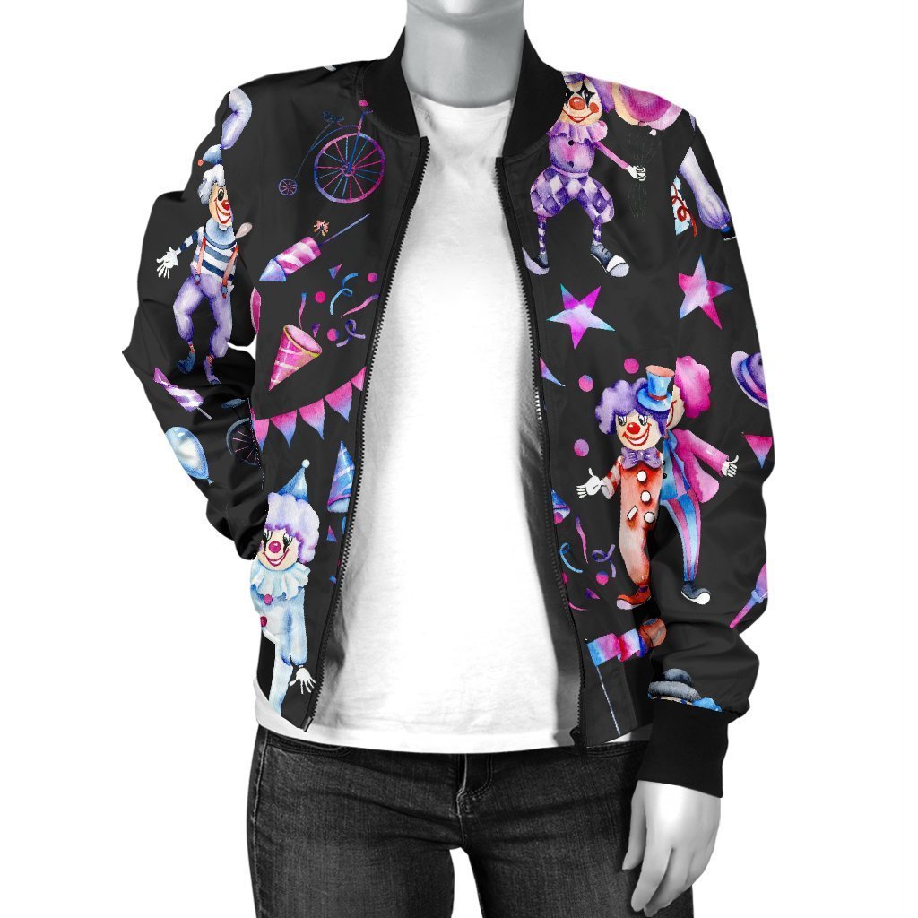 Clown Pattern Print Women Casual Bomber Jacket-grizzshop