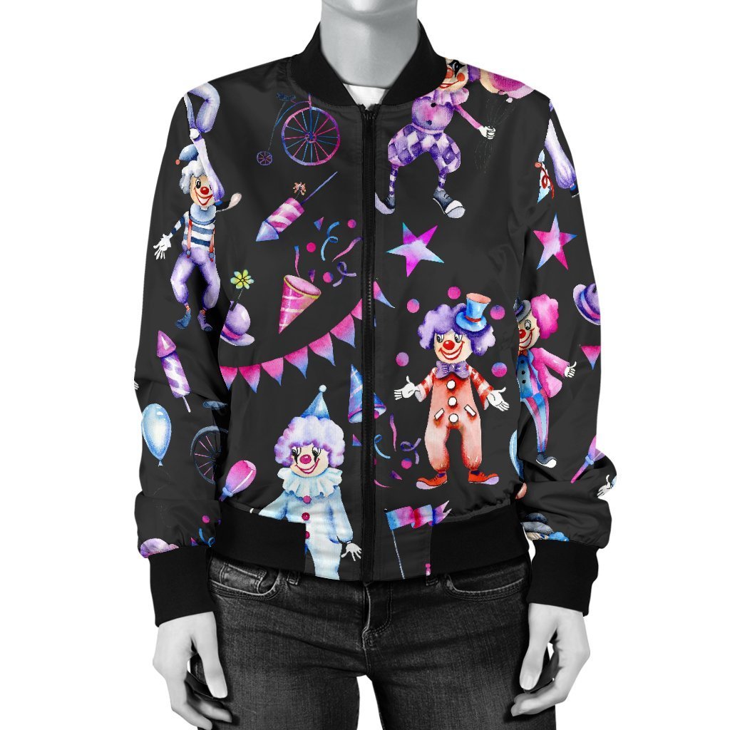 Clown Pattern Print Women Casual Bomber Jacket-grizzshop