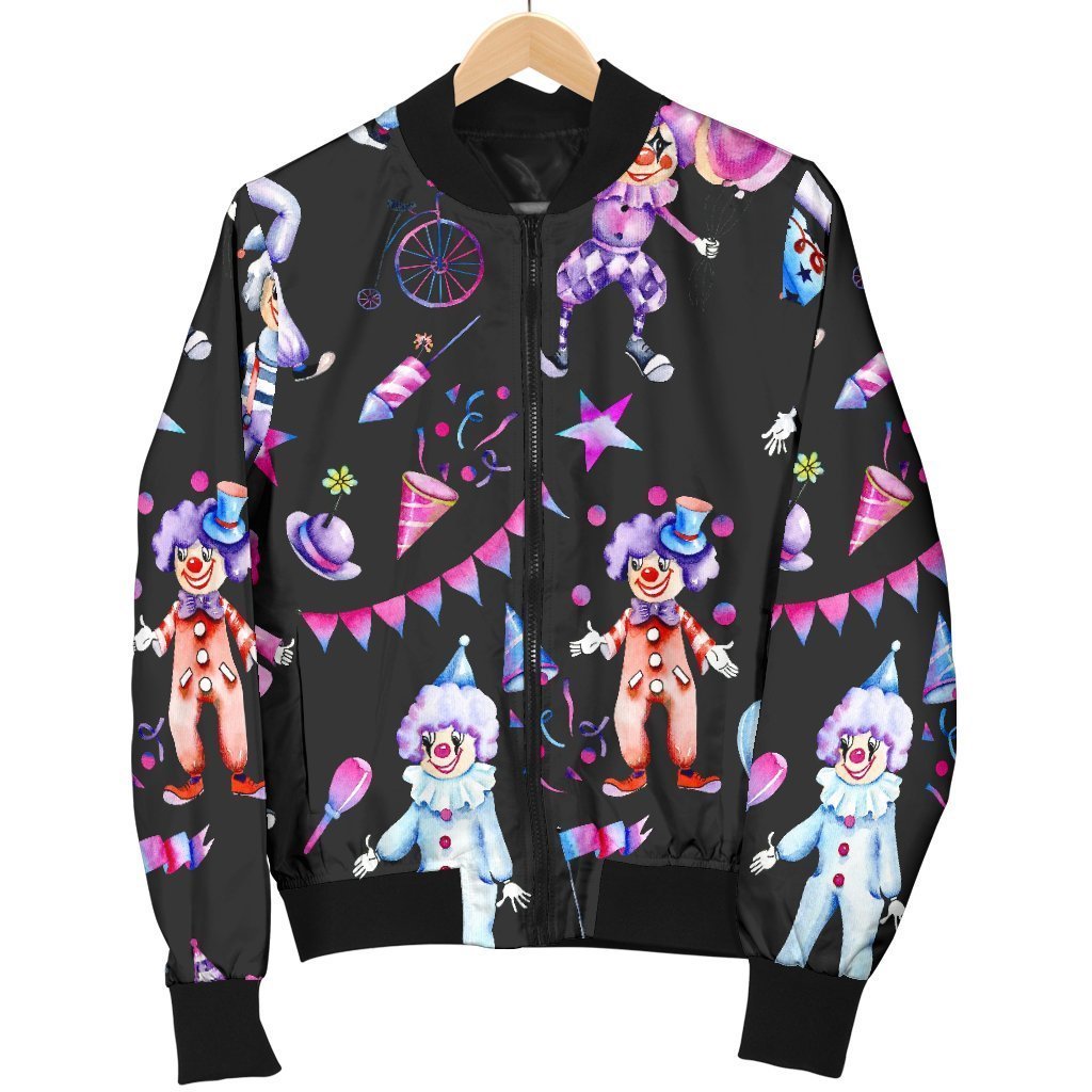 Clown Pattern Print Women Casual Bomber Jacket-grizzshop