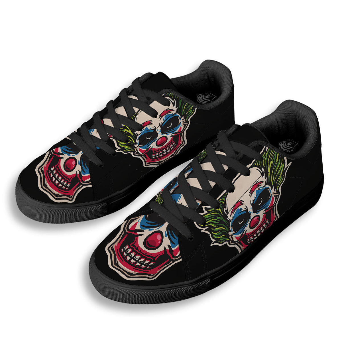 Clown Scary Cartoon Print Black Low Top Sneakers-grizzshop
