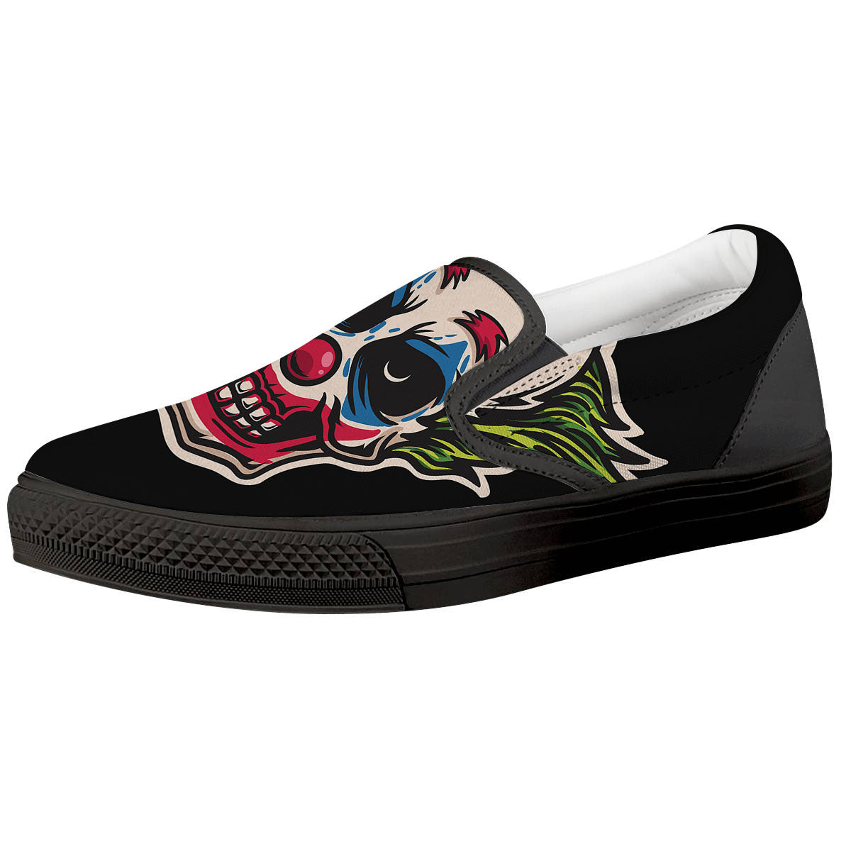 Clown Scary Cartoon Print Black Slip On Shoes-grizzshop