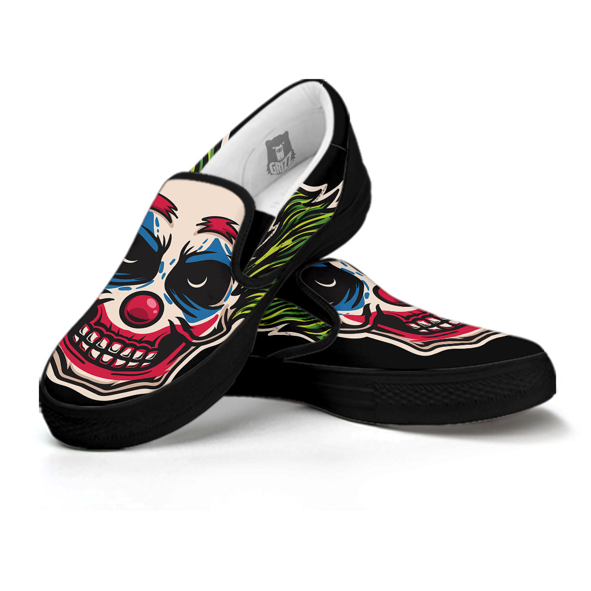 Clown Scary Cartoon Print Black Slip On Shoes-grizzshop
