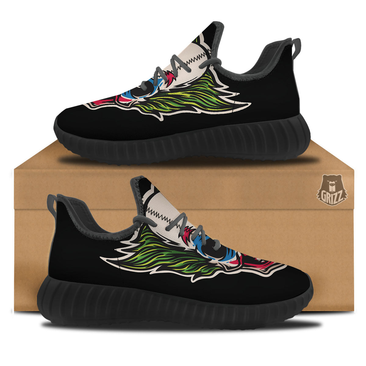 Clown Scary Cartoon Print Black Walking Shoes-grizzshop